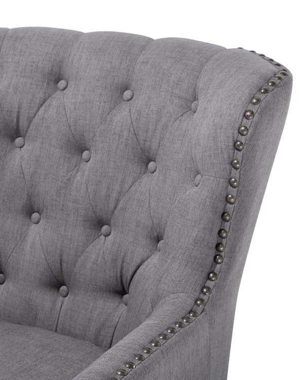 Lænestol Lysegrå Knap Tuftet Ryg Sorte Ben Elegant Chesterfield Stil Stue