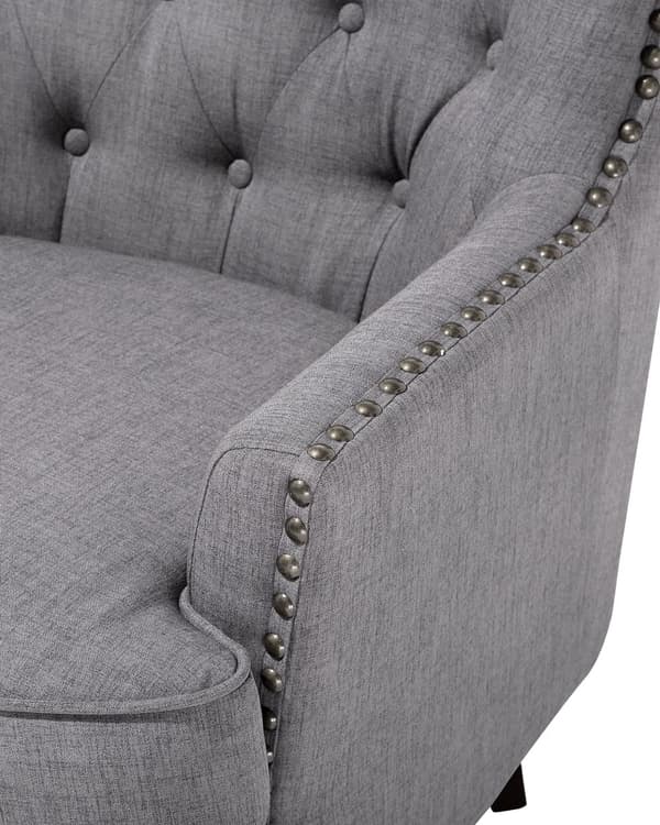 Lænestol Lysegrå Knap Tuftet Ryg Sorte Ben Elegant Chesterfield Stil Stue