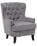 Miniatyrbillede 1 af 11: Lænestol Lysegrå Knap Tuftet Ryg Sorte Ben Elegant Chesterfield Stil Stue