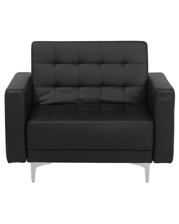 Lænestol Sort Kunstlæder med Skumfyld og Sølv Krom Metalben 106 x 88 x 83 cm Klassisk Moderne Klik Klak modul med liggeposition