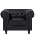 Miniatyrbillede 5 af 11: Chesterfield Læderlænestol Sort med Sorte Træben 112 x 85 x 79 Bred Tyk Polstret Armstol Knap Tuftet Kunstlæder Venetiansk Barok stil Stue