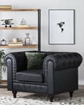 Miniatyrbillede 2 af 11: Chesterfield Læderlænestol Sort med Sorte Træben 112 x 85 x 79 Bred Tyk Polstret Armstol Knap Tuftet Kunstlæder Venetiansk Barok stil Stue