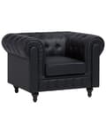 Miniatyrbillede 1 af 11: Chesterfield Læderlænestol Sort med Sorte Træben 112 x 85 x 79 Bred Tyk Polstret Armstol Knap Tuftet Kunstlæder Venetiansk Barok stil Stue
