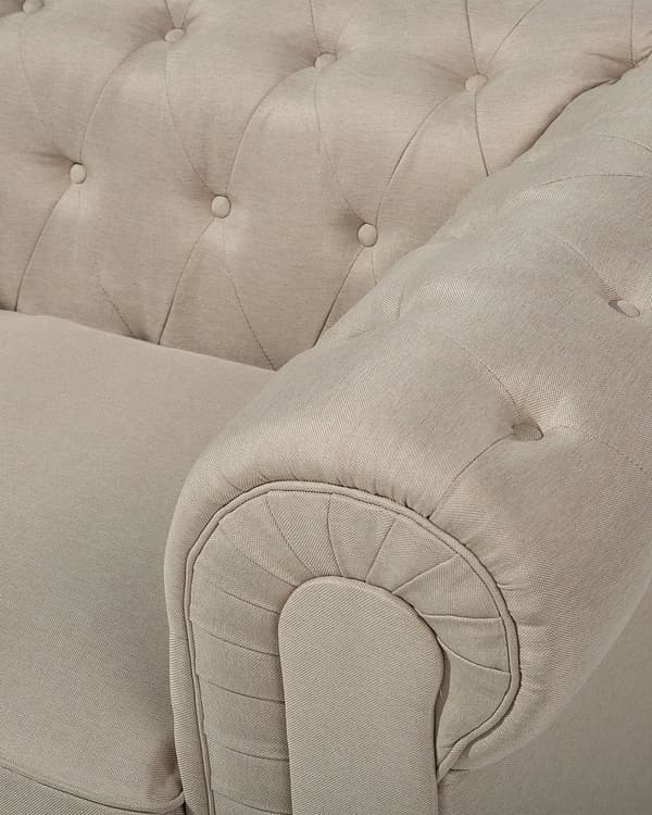 Chesterfield Lænestol Beige Polyester med Sorte Træben 112 x 85 x 79 Bred Tyk Polstret Armstol Knap Tuftet Venetiansk Barok stil Stue Dekor