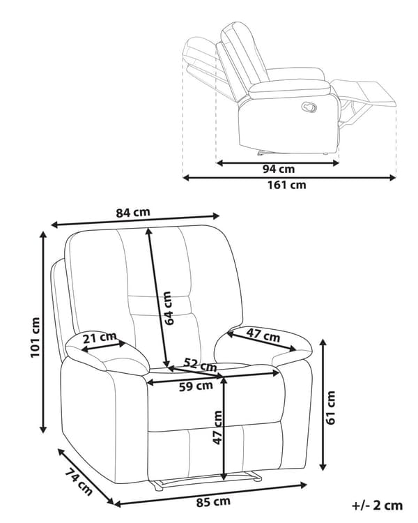 Hvilestol Taupe Tykt Polstret Polyester 101 x 74 x 75 Tv stol Push-Back sovefunktion Manuelt Justerbar Ryg og Fodstøtte Stue Indretning