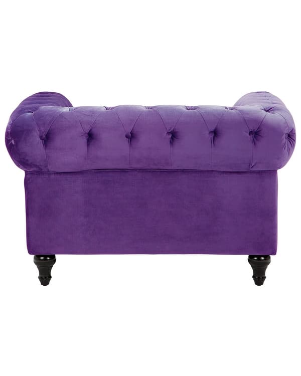 Chesterfield Lænestol Lilla Velour Skum og Sorte Træben 108 x 80 x 70 Bred Tyk Polstret Armstol Knap Tuftet Venetiansk Barok stil Stue Dekor