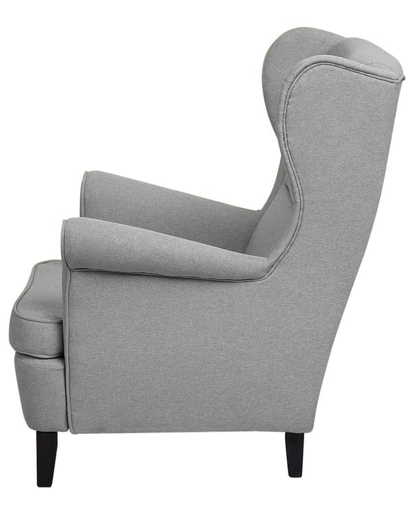 Øreklapstol grå Polyester Nylon Stof med Skumfyld Brun Gummitræ ben 102 x 63 x 74 cm Polstret blød Valsede Arme Retro Stil Top Kvalitet