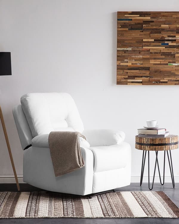 Hvilestol Hvid Tykt Polstret Kunstlæder 101 x 74 x 75 Tv stol Push-Back sovefunktion Manuelt Justerbar Ryg og Fodstøtte Stue Indretning