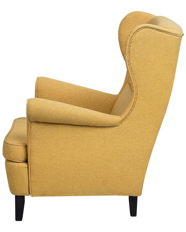 Øreklapstol Gul Polyester og Nylon Stof med Brun Gummitræ ben 102 x 63 x 74 cm Polstret blød Valsede Arme Retro Stil Top Kvalitet Komfort