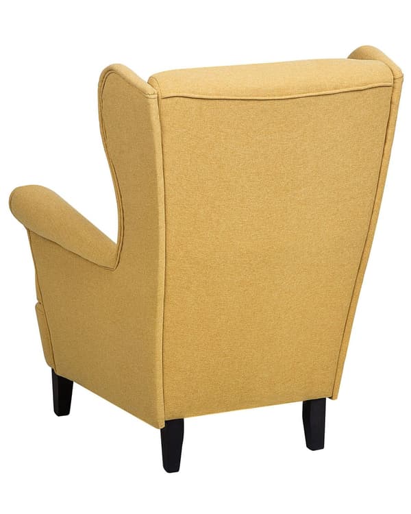 Øreklapstol Gul Polyester og Nylon Stof med Brun Gummitræ ben 102 x 63 x 74 cm Polstret blød Valsede Arme Retro Stil Top Kvalitet Komfort