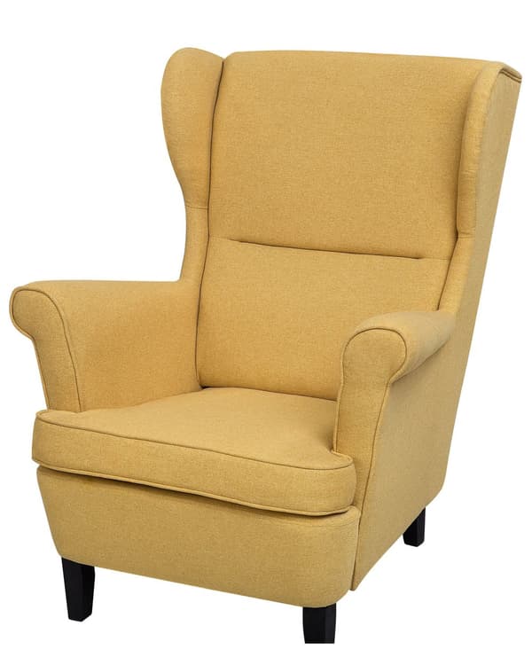 Øreklapstol Gul Polyester og Nylon Stof med Brun Gummitræ ben 102 x 63 x 74 cm Polstret blød Valsede Arme Retro Stil Top Kvalitet Komfort