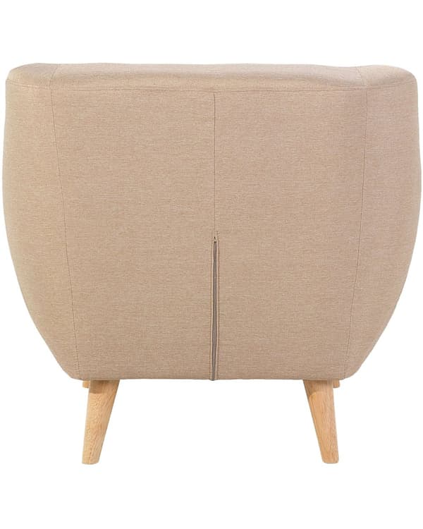Lænestol Beige Polyester Lyst Træben Hvilestol Tyk Polstret Sæde Tuftet Ryg Skandinavisk Minimalistisk Stue Klassisk Moderne Retro Design