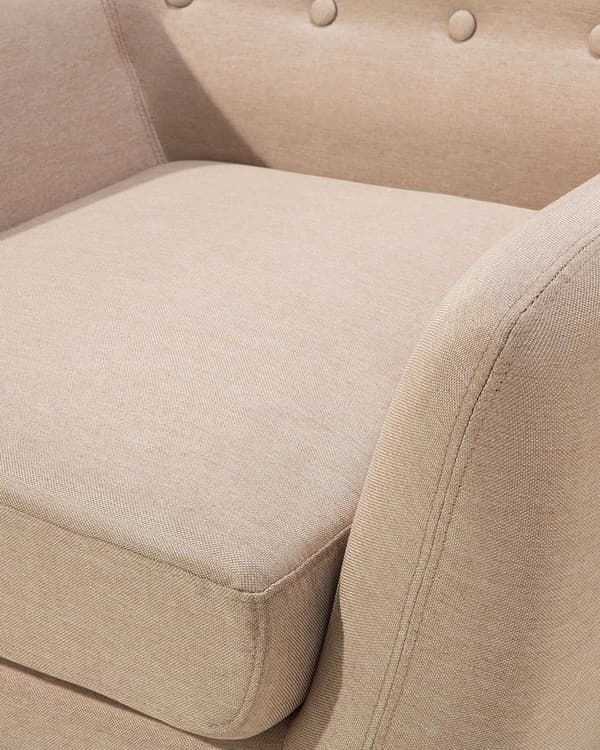 Lænestol Beige Polyester Lyst Træben Hvilestol Tyk Polstret Sæde Tuftet Ryg Skandinavisk Minimalistisk Stue Klassisk Moderne Retro Design