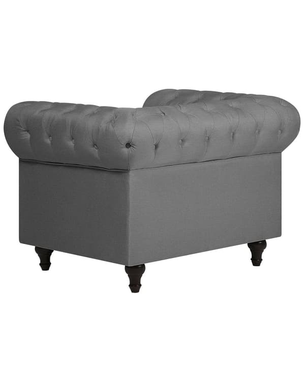 Chesterfield Lænestol Lysegrå Polyester med Sorte Træben 112 x 85 x 79 Bred Tyk Polstret Armstol Knap Tuftet Venetiansk Barok stil Stue Dekor