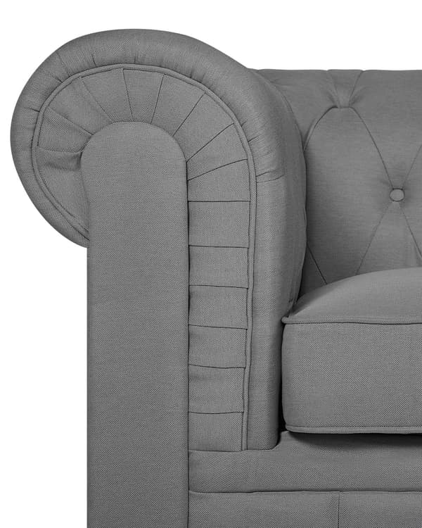 Chesterfield Lænestol Lysegrå Polyester med Sorte Træben 112 x 85 x 79 Bred Tyk Polstret Armstol Knap Tuftet Venetiansk Barok stil Stue Dekor