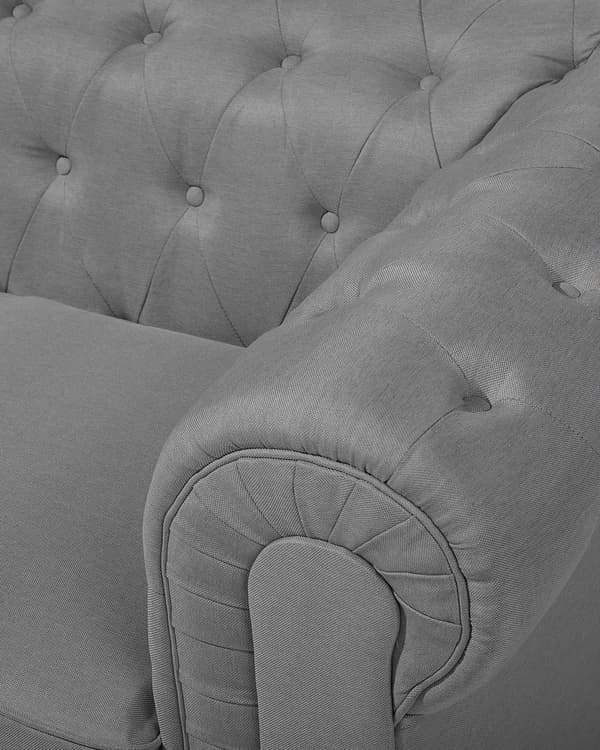 Chesterfield Lænestol Lysegrå Polyester med Sorte Træben 112 x 85 x 79 Bred Tyk Polstret Armstol Knap Tuftet Venetiansk Barok stil Stue Dekor