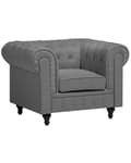 Miniatyrbillede 1 af 11: Chesterfield Lænestol Lysegrå Polyester med Sorte Træben 112 x 85 x 79 Bred Tyk Polstret Armstol Knap Tuftet Venetiansk Barok stil Stue Dekor