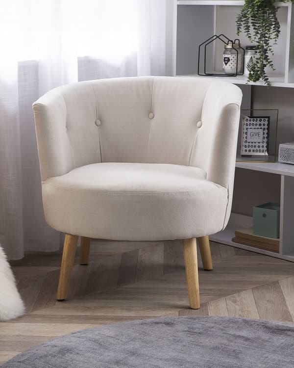 Lænestol off-white/Grå-hvid Polstret Lyse Træben Retro Stil