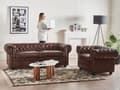 Miniatyrbillede 4 af 11: Chesterfield Læderlænestol Gyldenbrun Sorte Træben 108 x 80 x 70 Bred Tyk Polstret Armstol Knap Tuftet Kunstlæder Venetiansk Barok stil Stue