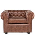 Miniatyrbillede 6 af 11: Chesterfield Læderlænestol Gyldenbrun Sorte Træben 108 x 80 x 70 Bred Tyk Polstret Armstol Knap Tuftet Kunstlæder Venetiansk Barok stil Stue