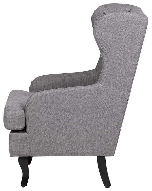 Lænestol Grå Polyester Stof Polstring Øreklapstol Chesterfield Mønster Retro Stil til Stue og Soveværelse