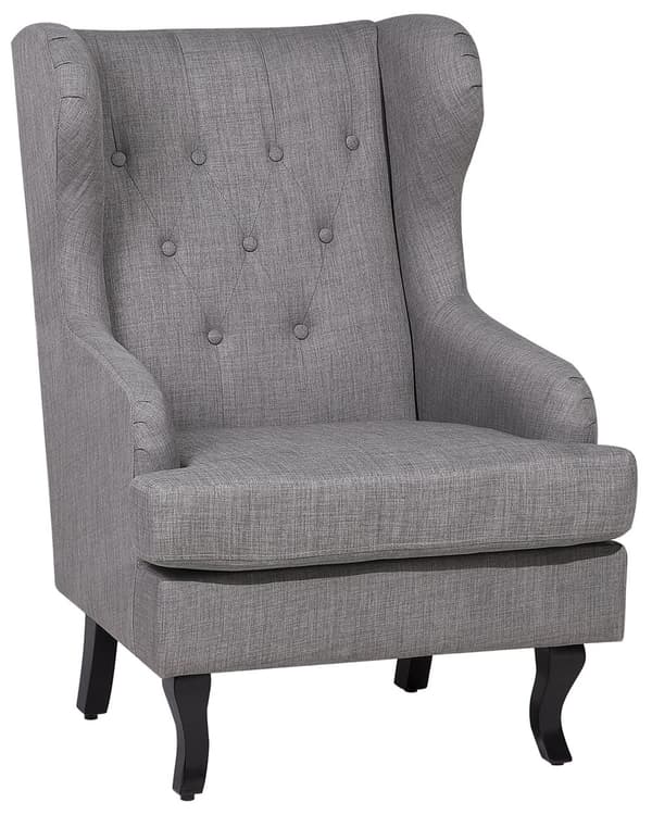 Lænestol Grå Polyester Stof Polstring Øreklapstol Chesterfield Mønster Retro Stil til Stue og Soveværelse