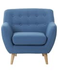 Miniatyrbillede 5 af 10: Lænestol Blå Polyester Lyst Træben Hvilestol Tyk Polstret Sæde Tuftet Ryg Skandinavisk Minimalistisk Stue Klassisk Moderne Retro Design