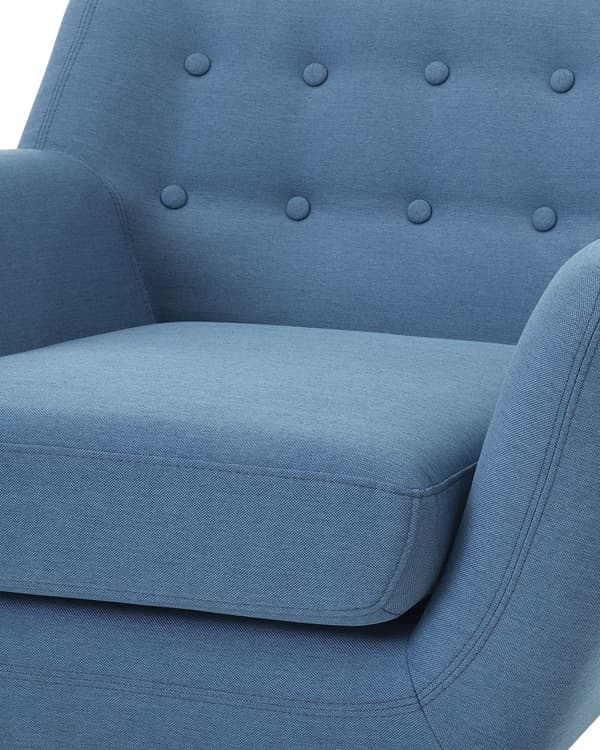 Lænestol Blå Polyester Lyst Træben Hvilestol Tyk Polstret Sæde Tuftet Ryg Skandinavisk Minimalistisk Stue Klassisk Moderne Retro Design