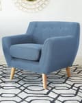 Miniatyrbillede 2 af 10: Lænestol Blå Polyester Lyst Træben Hvilestol Tyk Polstret Sæde Tuftet Ryg Skandinavisk Minimalistisk Stue Klassisk Moderne Retro Design