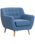 Miniatyrbillede 1 af 10: Lænestol Blå Polyester Lyst Træben Hvilestol Tyk Polstret Sæde Tuftet Ryg Skandinavisk Minimalistisk Stue Klassisk Moderne Retro Design