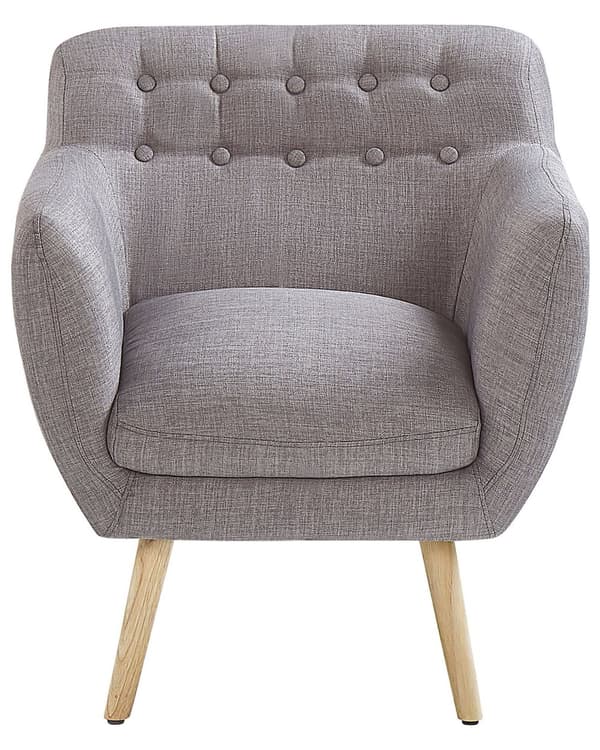 Lænestol Grå Stof Lyst Træben 68 x 59 x 77 cm Blød Klassisk Polstret Stol til Stue Tuftet Knappet Quiltet Ryglæn Retro Stil Inspiration