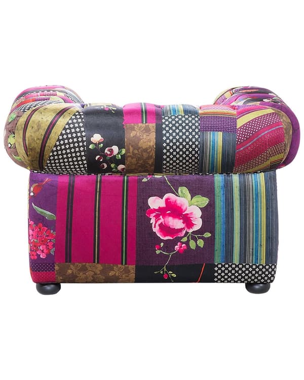 Chesterfield Lænestol Lilla Polyester med Sorte Træben 108 x 80 x 70 Bred Tyk Polstret Armstol Knap Tuftet Patchwork Moderne Barok stil Stue
