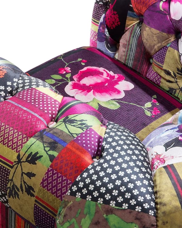Chesterfield Lænestol Lilla Polyester med Sorte Træben 108 x 80 x 70 Bred Tyk Polstret Armstol Knap Tuftet Patchwork Moderne Barok stil Stue