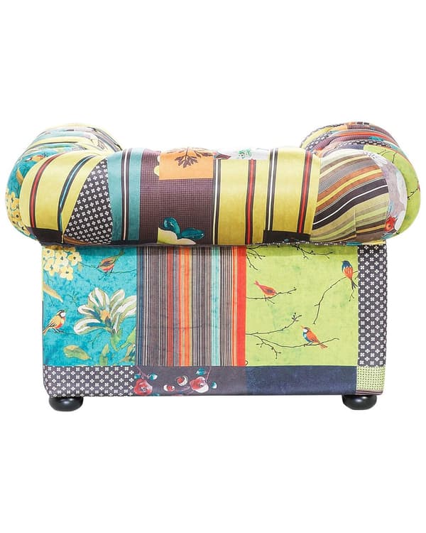 Chesterfield Lænestol Gul og Grøn 108 x 80 x 70 Bred Tyk Polstret Armstol Knap Tuftet Patchwork Moderne Barok stil Stue