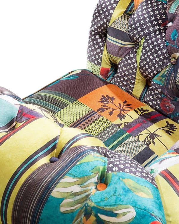 Chesterfield Lænestol Gul og Grøn 108 x 80 x 70 Bred Tyk Polstret Armstol Knap Tuftet Patchwork Moderne Barok stil Stue