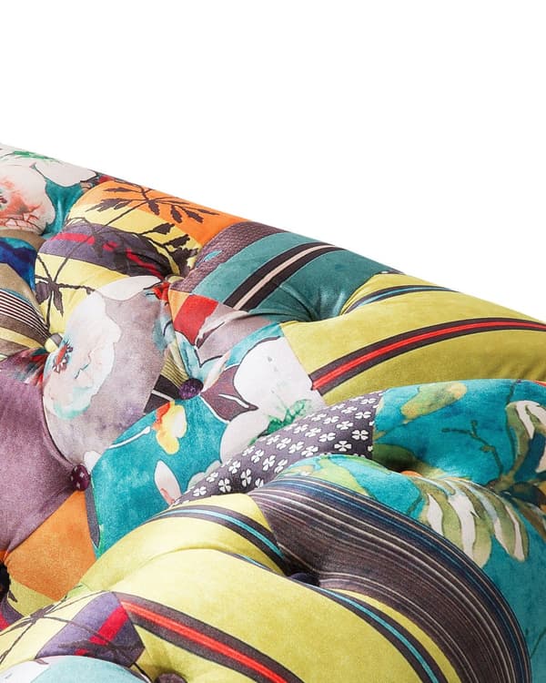 Chesterfield Lænestol Gul og Grøn 108 x 80 x 70 Bred Tyk Polstret Armstol Knap Tuftet Patchwork Moderne Barok stil Stue