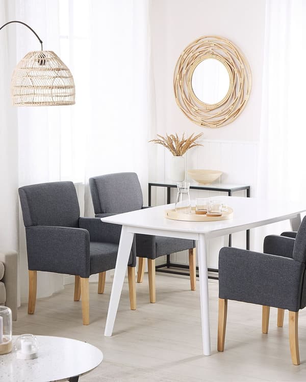 Spisebordsstol Lyst Gummitræ Ben Grå Polyester Polstret Klassisk Spisestue Stol med Armlæn Design til Køkken Stol til Spisebord