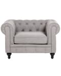 Miniatyrbillede 5 af 11: Chesterfield Lænestol Lysegrå Polyester med Sorte Træben 108 x 80 x 70 Bred Tyk Polstret Armstol Knap Tuftet Venetiansk Barok stil Stue Dekor