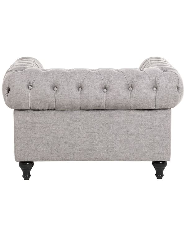 Chesterfield Lænestol Lysegrå Polyester med Sorte Træben 108 x 80 x 70 Bred Tyk Polstret Armstol Knap Tuftet Venetiansk Barok stil Stue Dekor