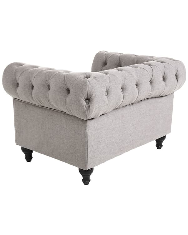 Chesterfield Lænestol Lysegrå Polyester med Sorte Træben 108 x 80 x 70 Bred Tyk Polstret Armstol Knap Tuftet Venetiansk Barok stil Stue Dekor