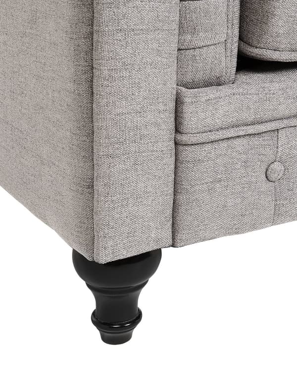 Chesterfield Lænestol Lysegrå Polyester med Sorte Træben 108 x 80 x 70 Bred Tyk Polstret Armstol Knap Tuftet Venetiansk Barok stil Stue Dekor