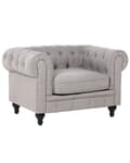 Miniatyrbillede 1 af 11: Chesterfield Lænestol Lysegrå Polyester med Sorte Træben 108 x 80 x 70 Bred Tyk Polstret Armstol Knap Tuftet Venetiansk Barok stil Stue Dekor
