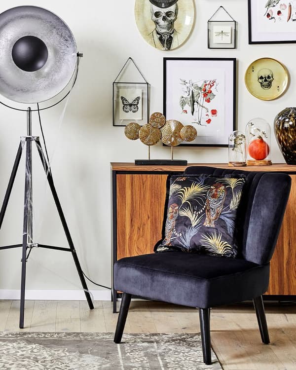 Fåtölj Svart Sammet Polyester Tuftad Träben Armlös Retro