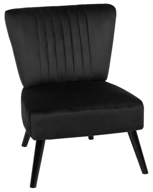 Fåtölj Svart Sammet Polyester Tuftad Träben Armlös Retro