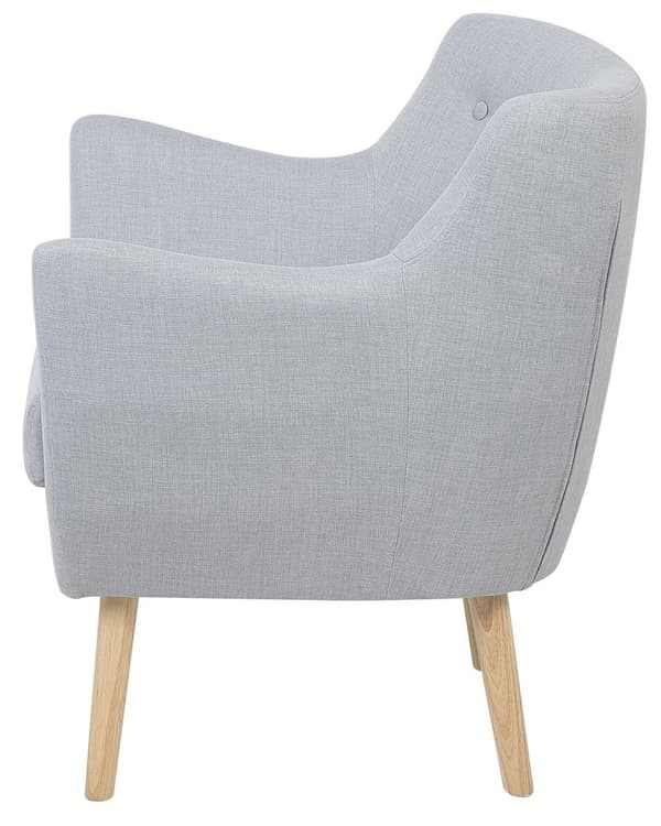 Lænestol Grå Polstret med Lyst Træben 84 x 71 x 53.5 Knap Ryg Moderne Stil Stol med Armlæn Design til Stue Indretning Soveværelse Tilbehør