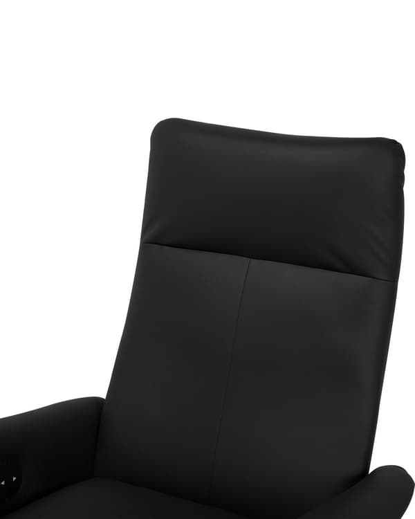 Lænestol Sort Kunstlæder Sølv Metal Justerbar Ryg Indbygget Fodskammel Høj Ryg Hvilestol med Drejefunktion Minimalistisk Moderne Stue Tilbehør