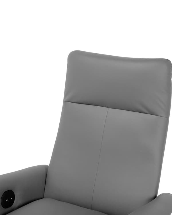 Lænestol Grå Kunstlæder Sølv Metal Justerbar Ryg Indbygget Fodskammel Høj Ryg Hvilestol med Drejefunktion Minimalistisk Moderne Stue Tilbehør