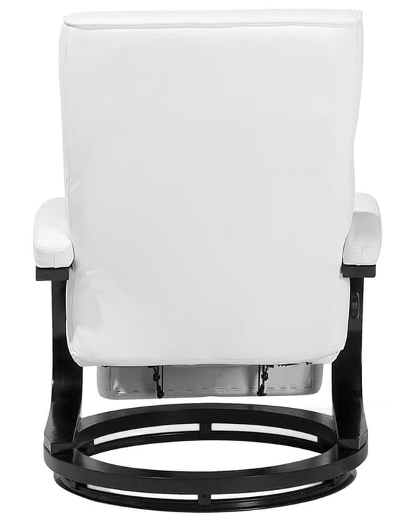 Fåtölj Tillbakalutande Vit Konstläder Justerbar Ryggstöd Träbas Fotstöd Modern Design