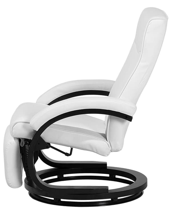 Fåtölj Tillbakalutande Vit Konstläder Justerbar Ryggstöd Träbas Fotstöd Modern Design