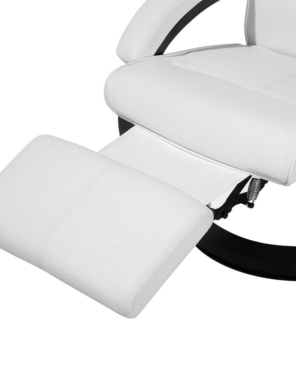 Fåtölj Tillbakalutande Vit Konstläder Justerbar Ryggstöd Träbas Fotstöd Modern Design